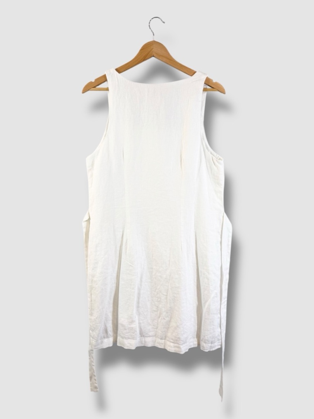 A New Day White Linen Dress Size L Sleeveless Belted Button Front Summer Casual - Picture 9 of 10